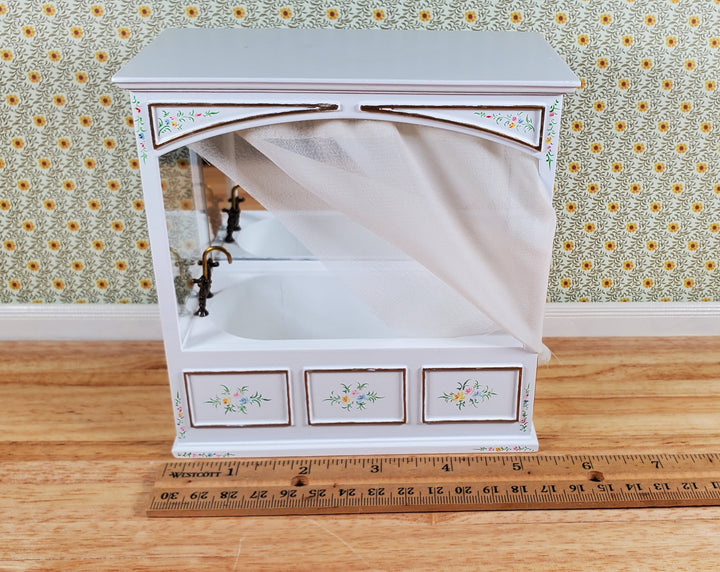 JBM Dollhouse Enclosed Bathtub White & Gold Victorian Style 1:12 Scale Miniature