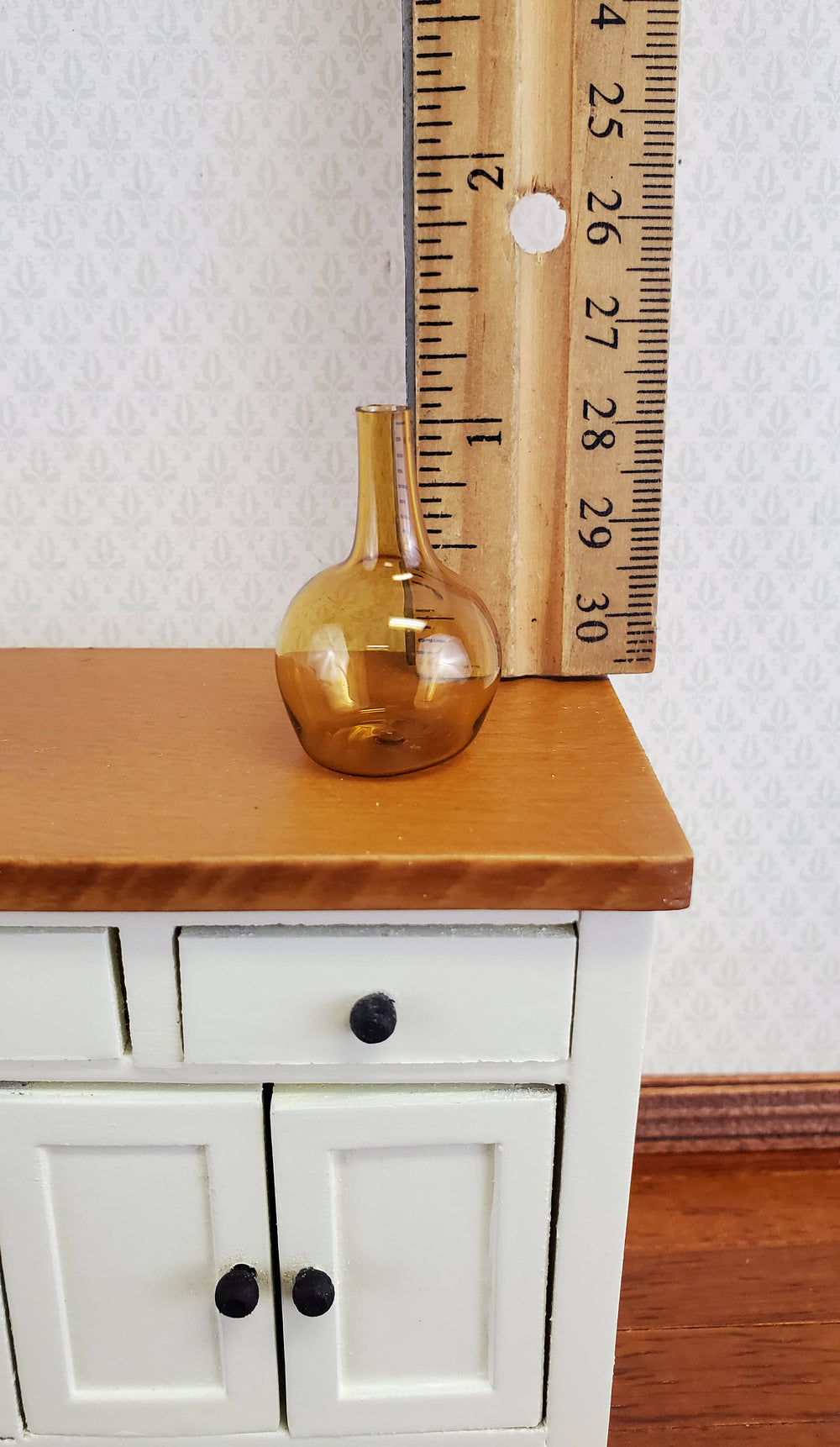 Dollhouse Miniature Amber Demijohn Tall Glass Bottle 1 1/4" 1:12 Scale Kitchen