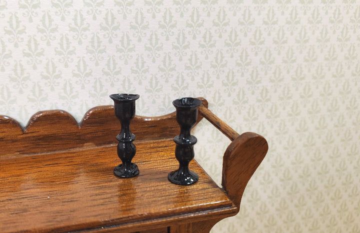 Dollhouse Black Glass Candlestick Holders Set of 2 1:12 Scale Miniature