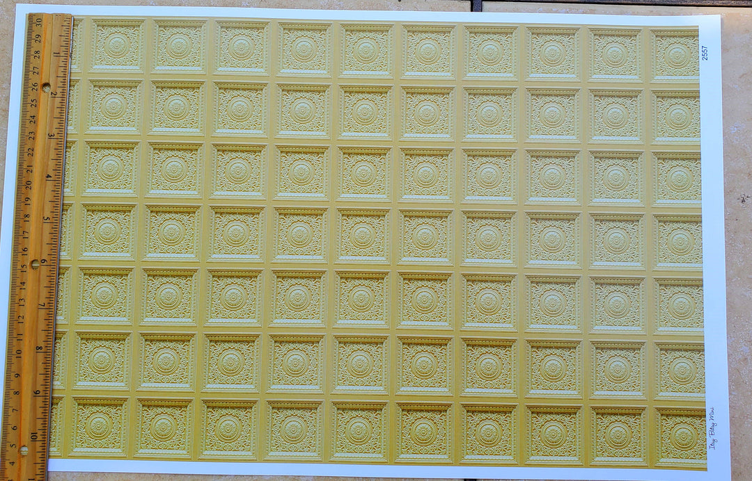 Dollhouse Ceiling Wallpaper (flat) Rosette Tile Gold 1:12 Scale Itsy Bitsy