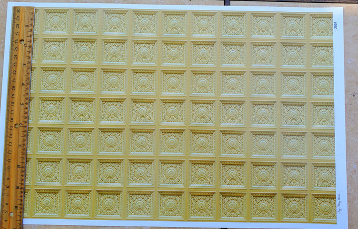 Dollhouse Ceiling Wallpaper (flat) Rosette Tile Gold 1:12 Scale Itsy Bitsy