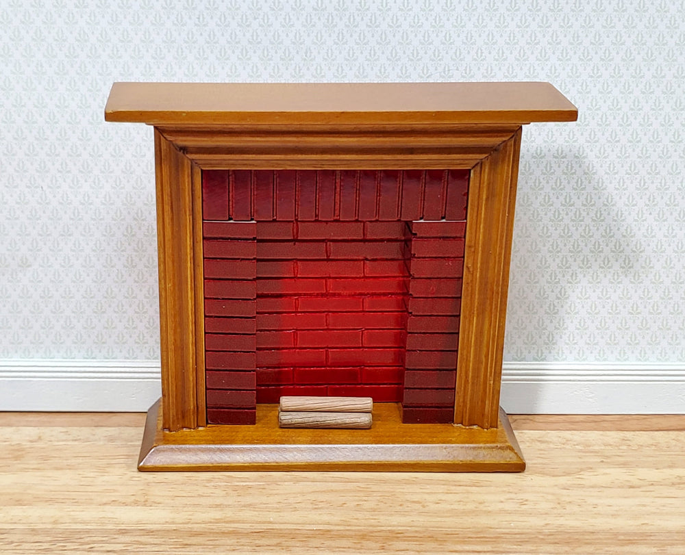 Dollhouse Fireplace with "Brick" Insert Walnut Finish 1:12 Scale Miniature Furniture