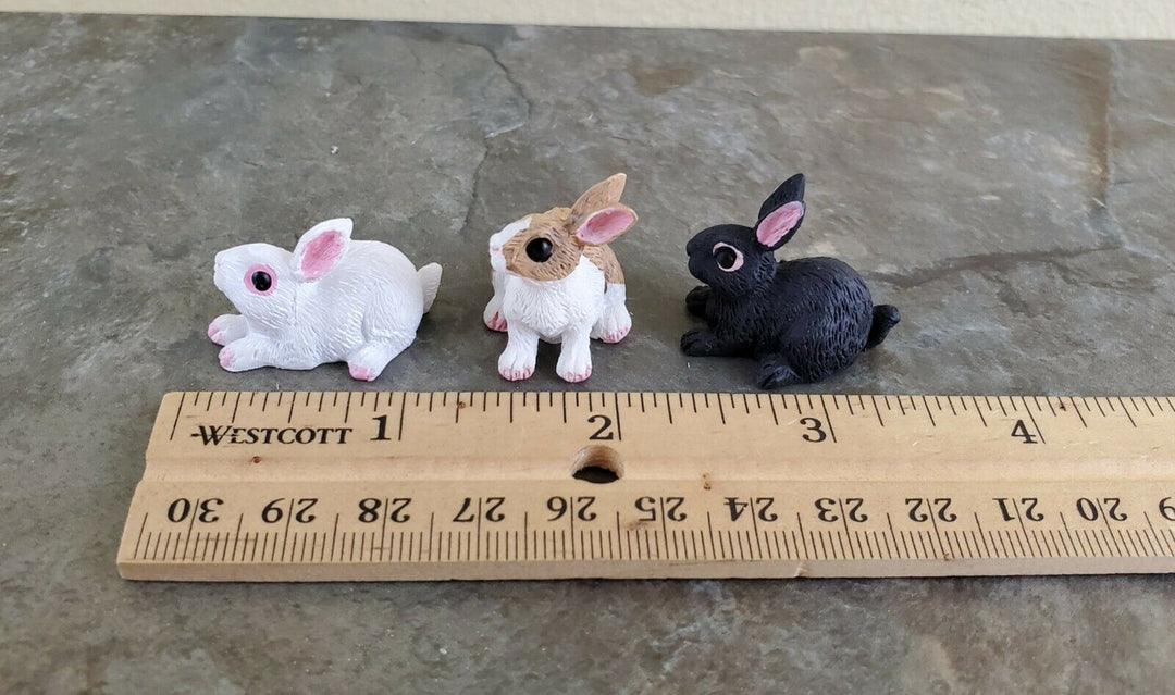 Dollhouse Miniature Bunny Rabbits Set of 3 1:12 Scale Pet Black White Brown