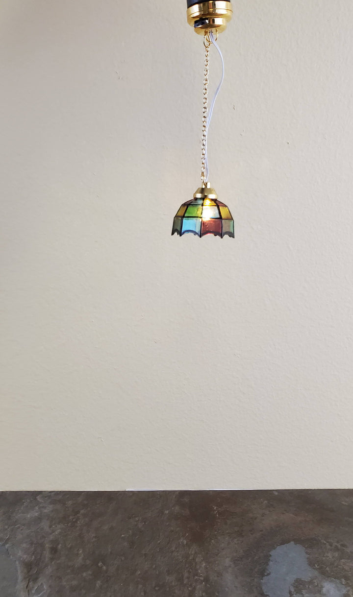 Dollhouse Miniature Battery Light Hanging Ceiling Stained Glass Style 1:12 Scale