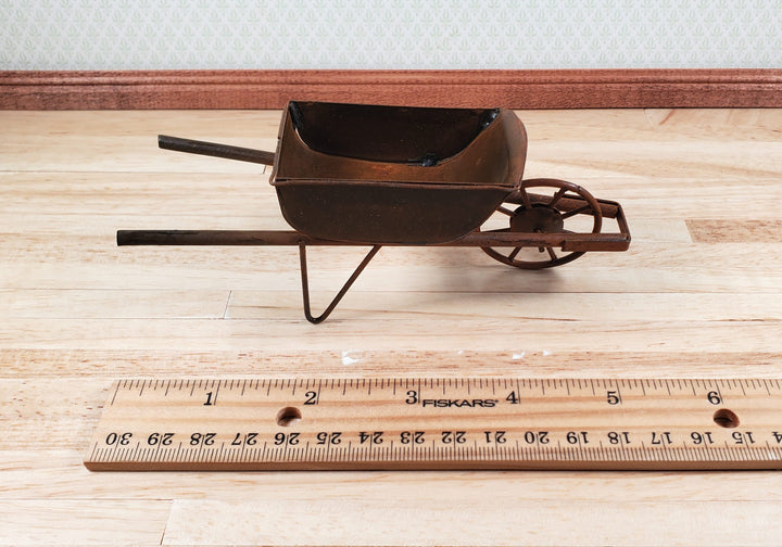 Dollhouse Miniature Metal Wheelbarrow Large Rusted Aged 1:12 Scale Fairy Garden