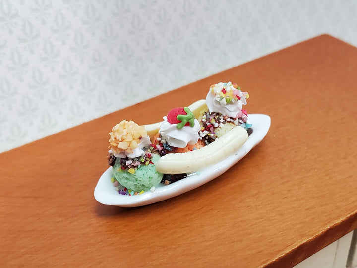 Dollhouse Banana Split Ice Cream Sundae 3 Scoops LARGE Miniature Dessert Food