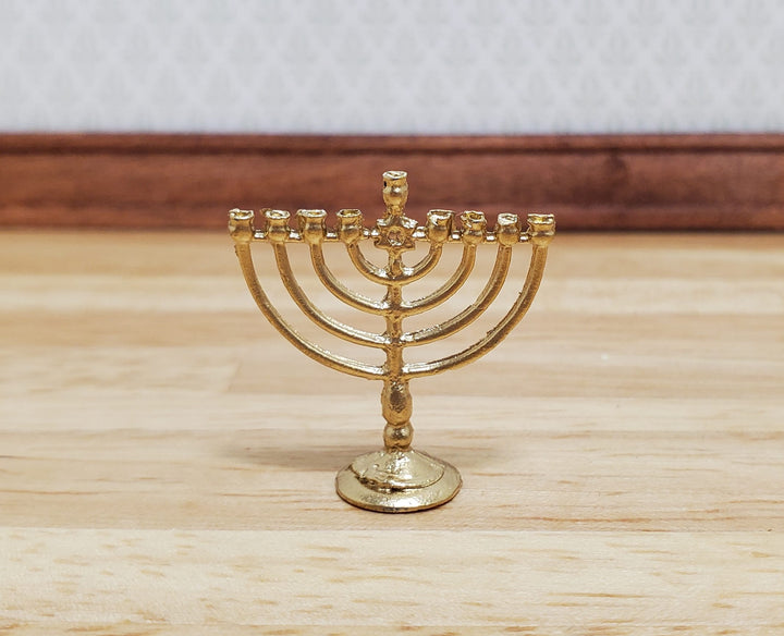 Dollhouse Hanukkah Menorah Judaica Candelabra Small Gold 1:12 Scale Miniature