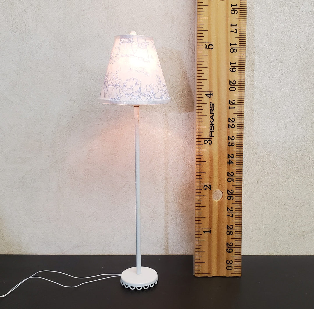 Dollhouse Nursery Floor Lamp Blue Shade White Base 12 Volt Wired 1:12