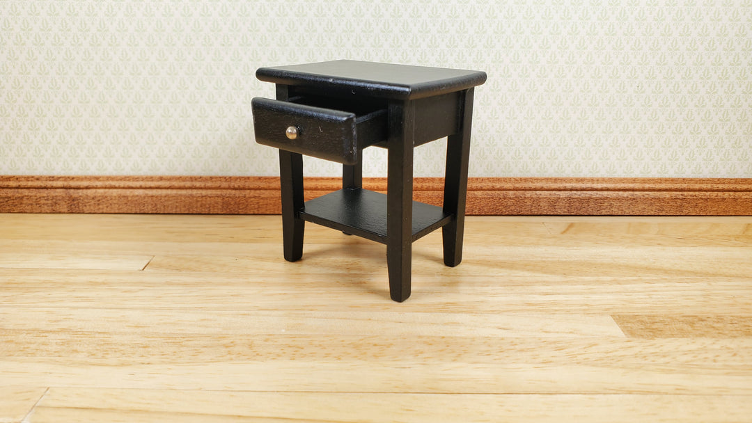 Dollhouse Side Table Night Stand with Drawer Wood 1:12 Scale Furniture Black
