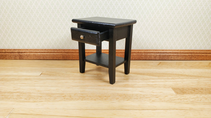 Dollhouse Side Table Night Stand with Drawer Wood 1:12 Scale Furniture Black