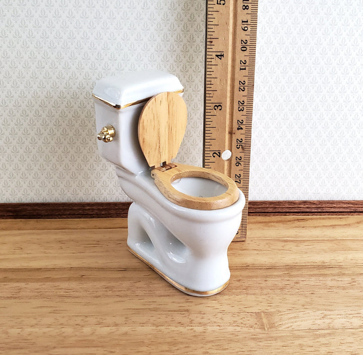 Dollhouse Bathroom Set Reutter Porcelain Tub Toilet Sink White & Gold 1:12 Scale Miniatures