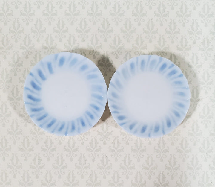 Dollhouse Dinner Plates White Ceramic with Blue Edge Set of 2 1:12 Scale 15/16"