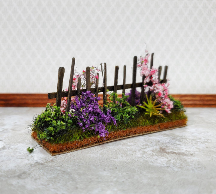 Dollhouse HALF SCALE Flowers with Fence Purple & Pink 1:12 Scale Miniature 2 Sided