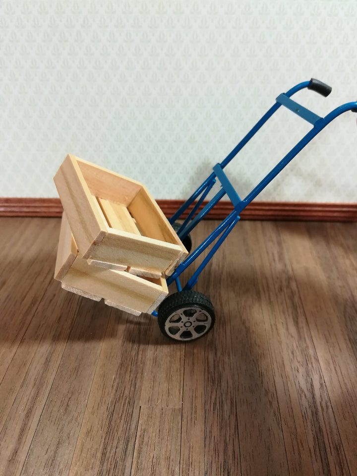 Dollhouse Hand Truck Dolly Working Metal Moving Cart Blue 1:12 Scale Miniature