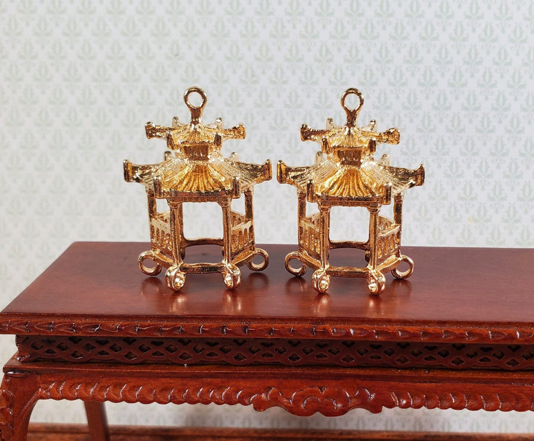 Chinese Lantern Charms Small Gold Decoration 2 pieces Jewelry Making Miniatures - Miniature Crush