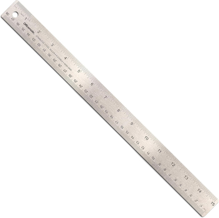 Stainless Steel Ruler with Cork Back 15"x1.25" Inches Centimeters Straight Edge
