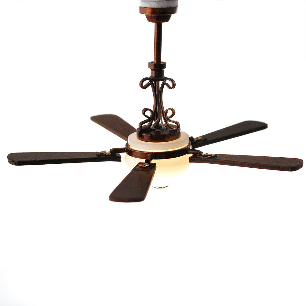 Dollhouse Ceiling Fan Light 5 Blade with Plug 1:12 Scale Miniature 12 Volt