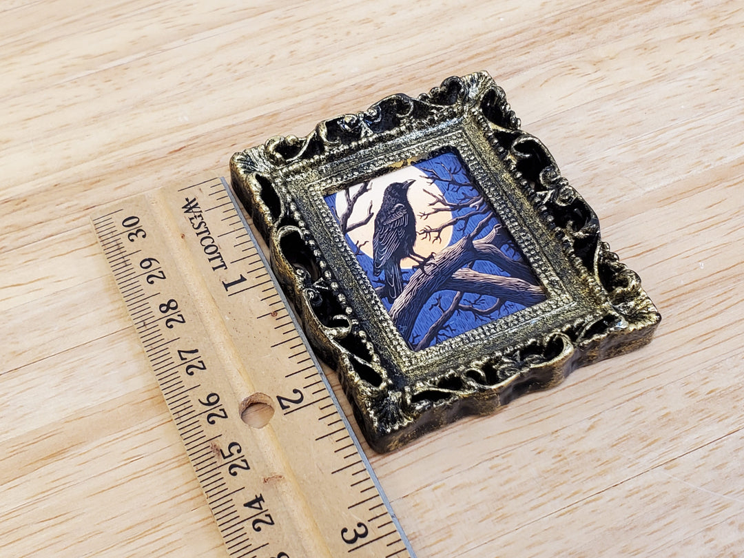 Miniature Raven with Moon Framed Print 1:12 Scale Halloween Haunted House