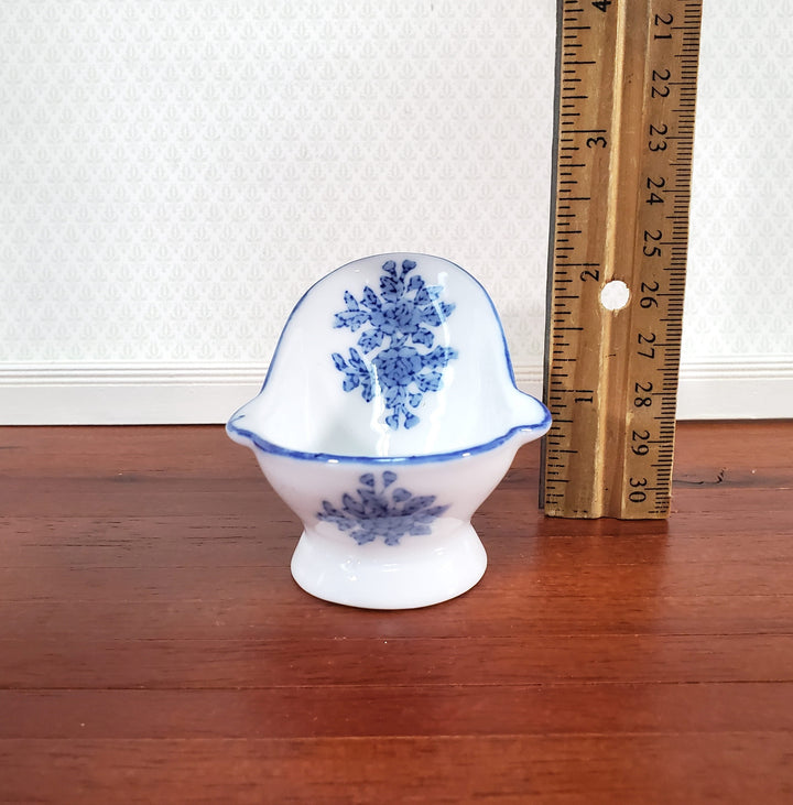 Dollhouse Hip Bath Bathtub Ceramic Tub Small Blue Floral Design 1:12 Scale Miniature Bathroom