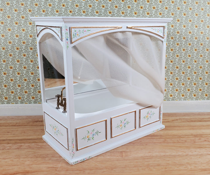 JBM Dollhouse Enclosed Bathtub White & Gold Victorian Style 1:12 Scale Miniature