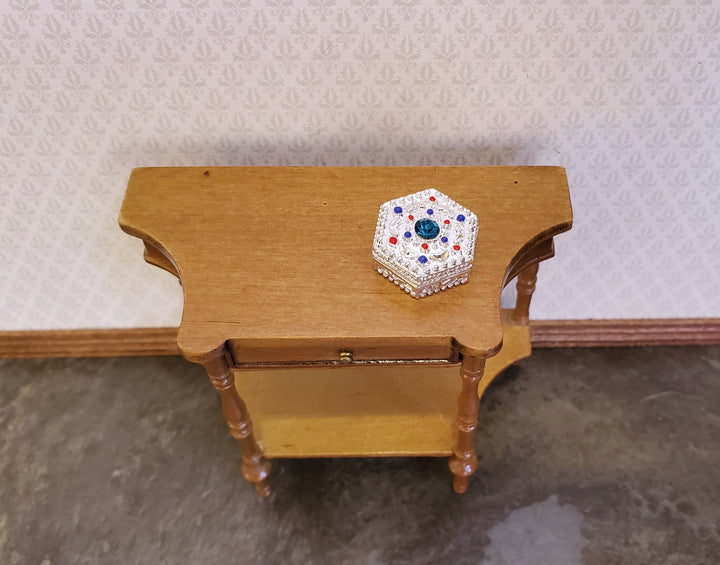 Dollhouse Jewelry Box with Jewels Large Silver with Opening Lid 1:12 Scale