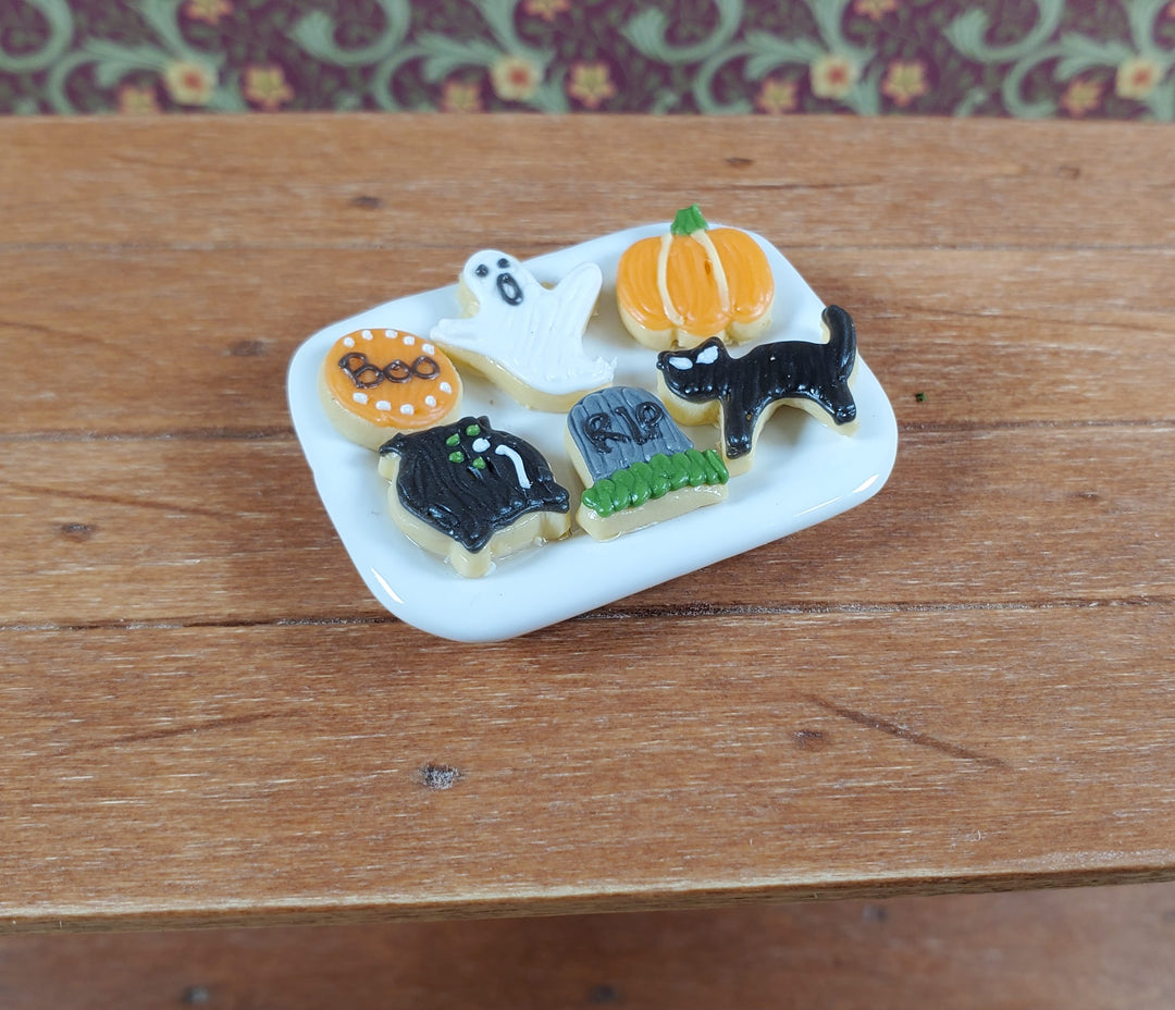 Dollhouse Halloween Cookies on Ceramic Tray 1:12 Scale Miniature Food Kitchen