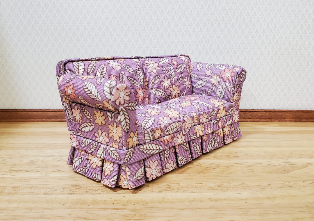 JBM Dollhouse Sofa Couch Purple Floral Modern Style 1:12 Scale Furniture