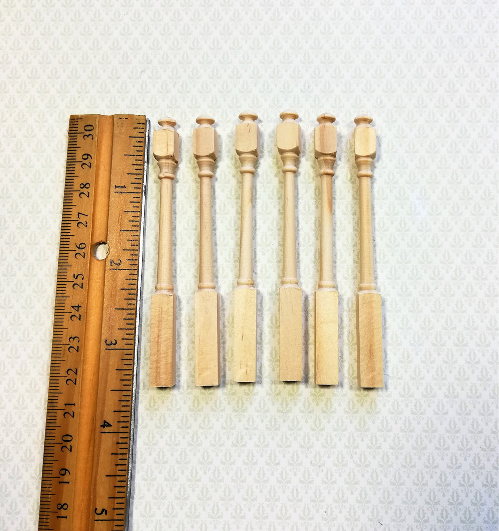 Dollhouse Miniature Spindles Newel Posts Wood Tall Narrow 6 Pieces 1:12 Scale 3 1/2" Long