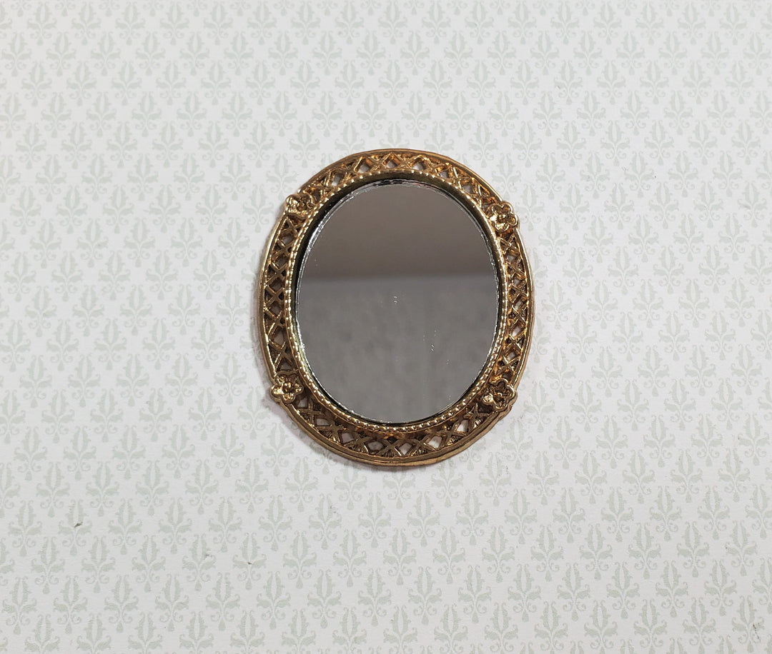 Dollhouse Small Oval Mirror with Gold Frame 1:12 Scale Miniature Accessory