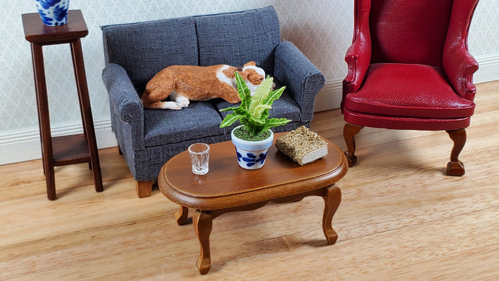 Dollhouse Oval Coffee Table Walnut Finish 1:12 Scale Miniature Furniture