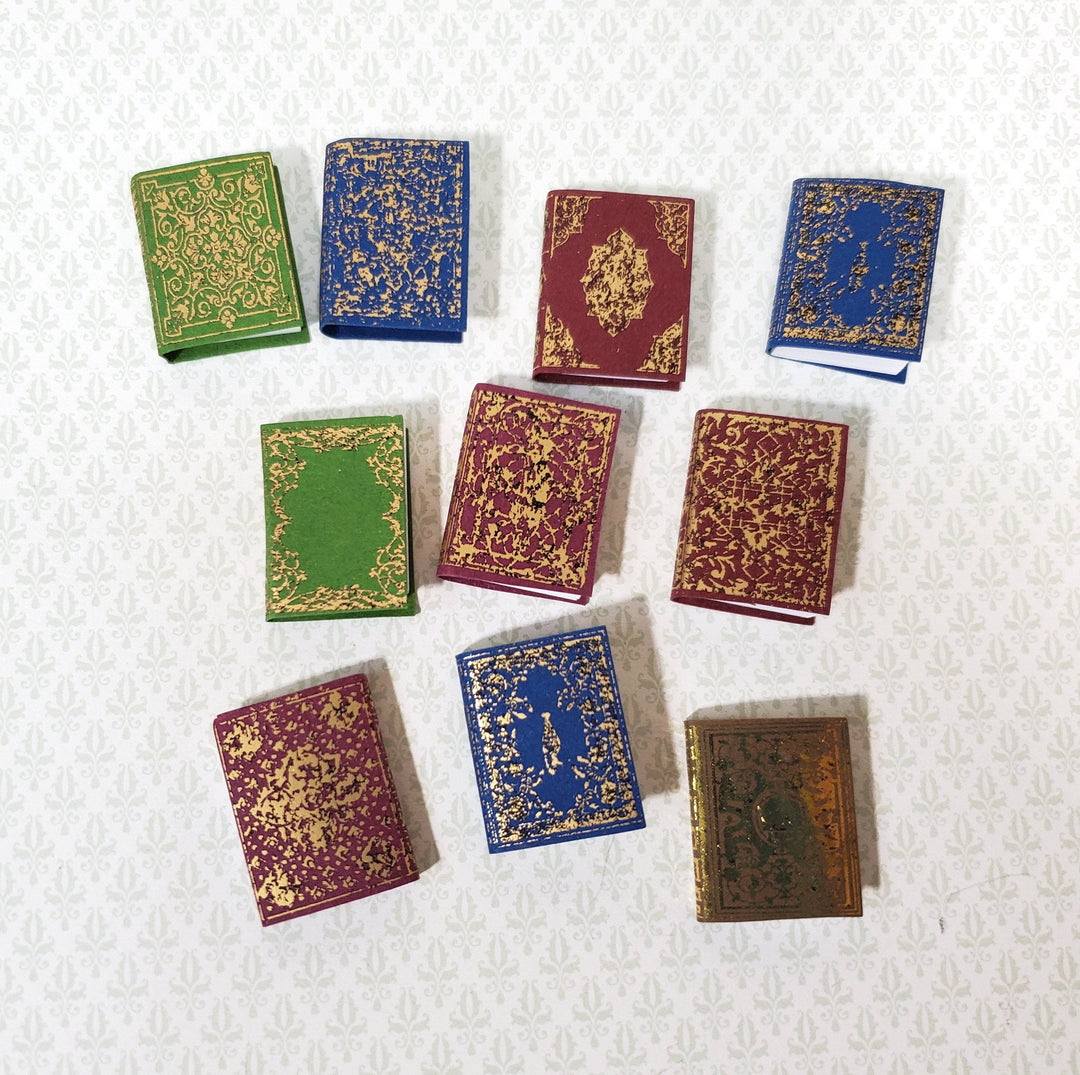 Dollhouse Books Set of 10 Ornate Gold Gilt Covers 1:12 Scale Miniatures (blank inside)