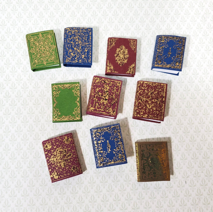 Dollhouse Books Set of 10 Ornate Gold Gilt Covers 1:12 Scale Miniatures (blank inside)