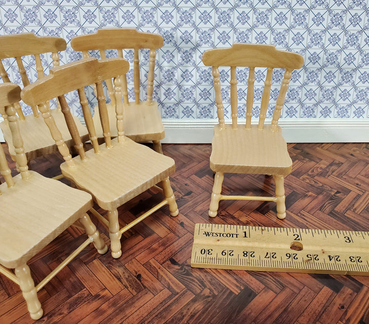 Dollhouse Kitchen Chairs Spindle Back Set of 6 Light Oak 1:12 Scale Miniature Furniture