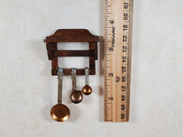 Dollhouse Primitive Pans Scoops Ladles on Wood Shelf 1:12 Scale Miniature Set