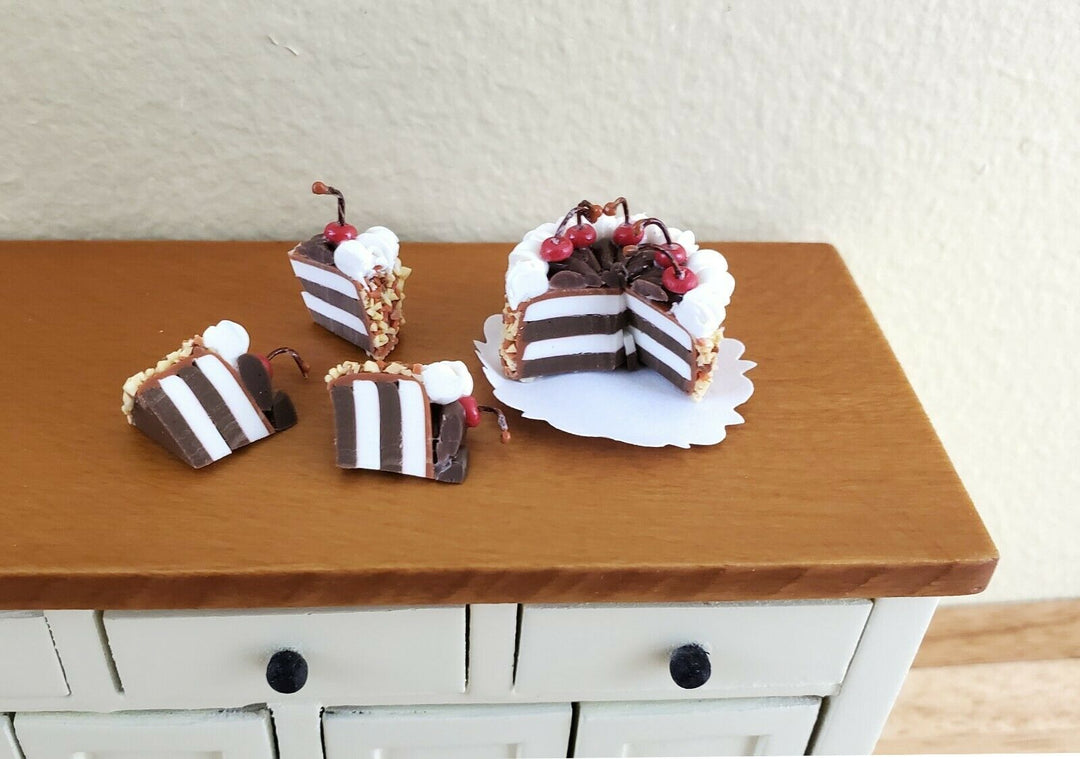 Dollhouse Miniature Cake with 3 Pieces Chocolate Cherry 1:12 Scale Dessert Food