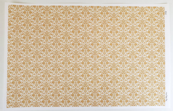 Dollhouse Wallpaper Damask Gold on White Victorian 1:12 Scale Itsy Bitsy Miniatures