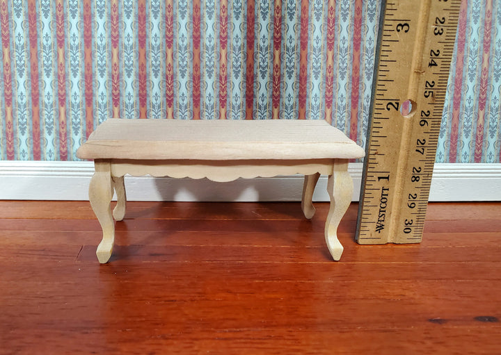 Dollhouse Coffee Table Unpainted Wood Curvy Top 1:12 Scale Miniature Living Room Furniture
