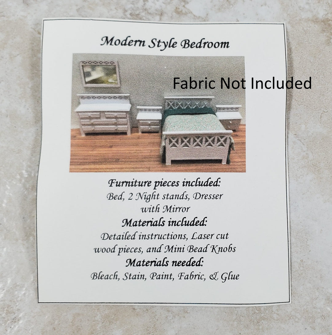 Dollhouse HALF SCALE Furniture KIT Modern Bedroom Bed Dresser Night Stand 1:24