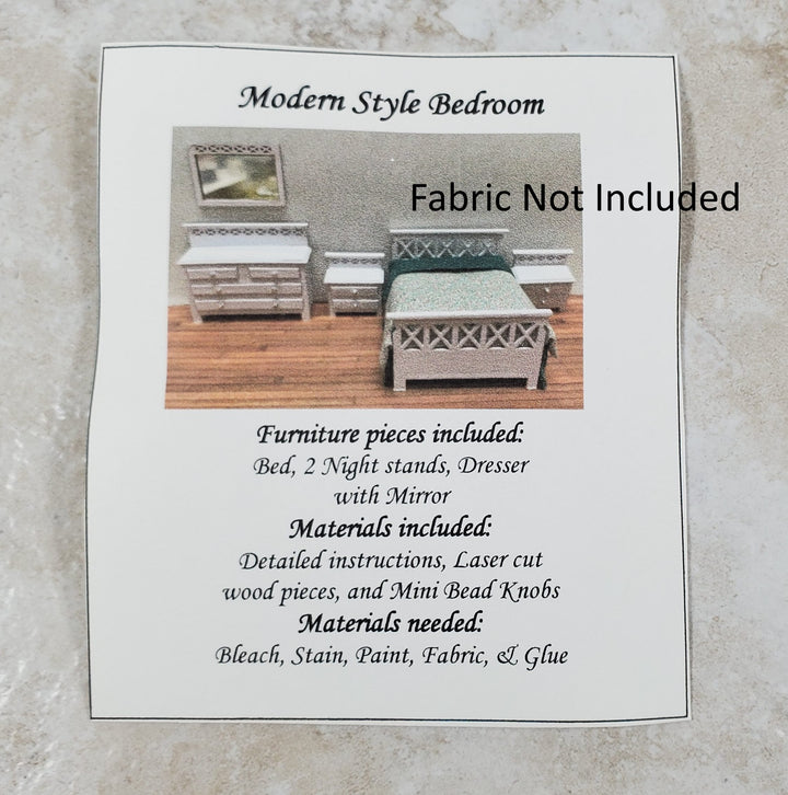 Dollhouse HALF SCALE Furniture KIT Modern Bedroom Bed Dresser Night Stand 1:24