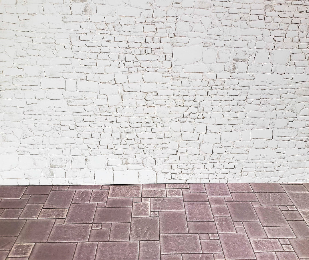 Dollhouse White Stone Wall Whitewashed Weathered Aged Embossed Card 1:12 Scale