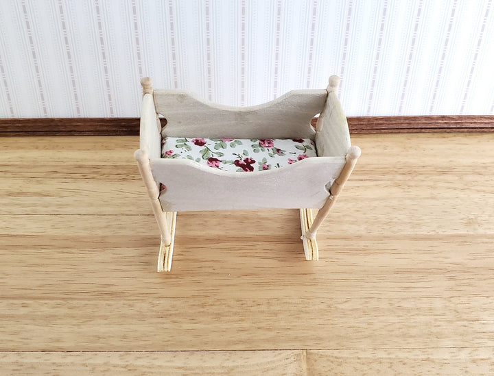 Dollhouse Miniature Cradle Crib for Nursery Wood Rocking 1:12 Scale Nursery Unpainted