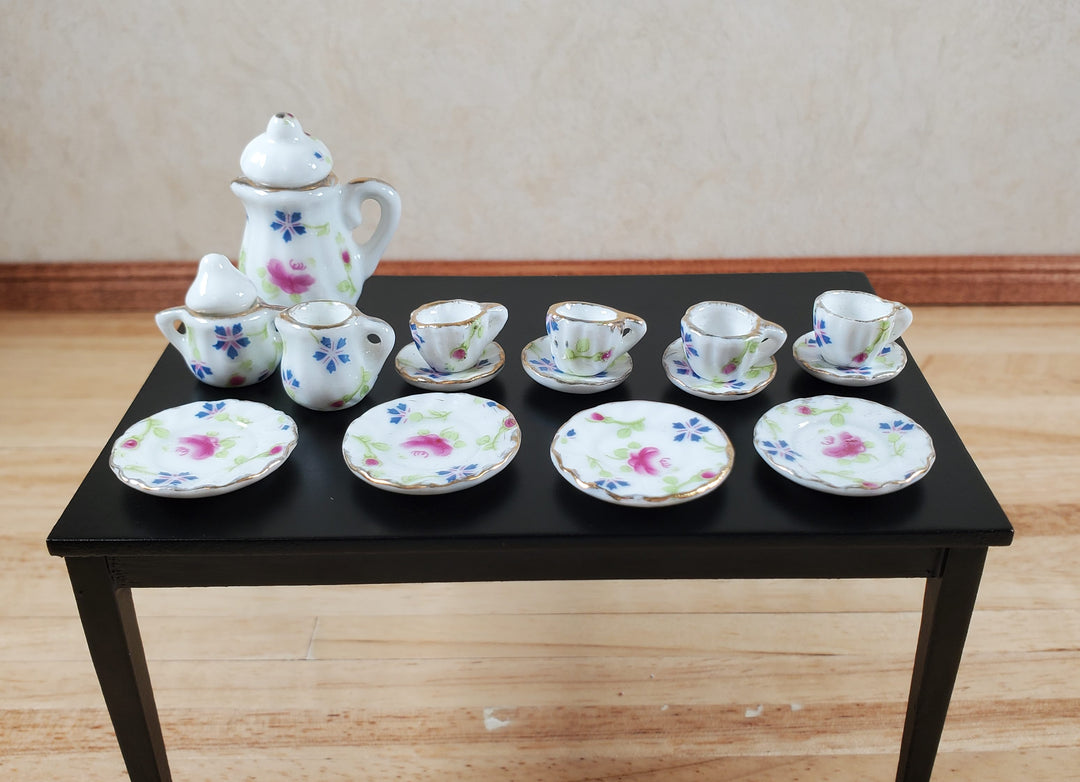 Dollhouse Coffee Set with Plates Ceramic English Posy 1:12 Scale Miniature