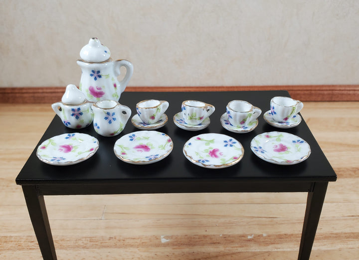 Dollhouse Coffee Set with Plates Ceramic English Posy 1:12 Scale Miniature