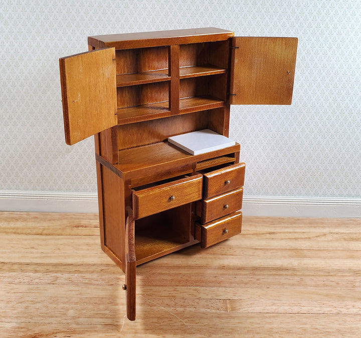 Dollhouse Kitchen Set Sink Fridge Table Chair 1:12 Scale Furniture Walnut Finish