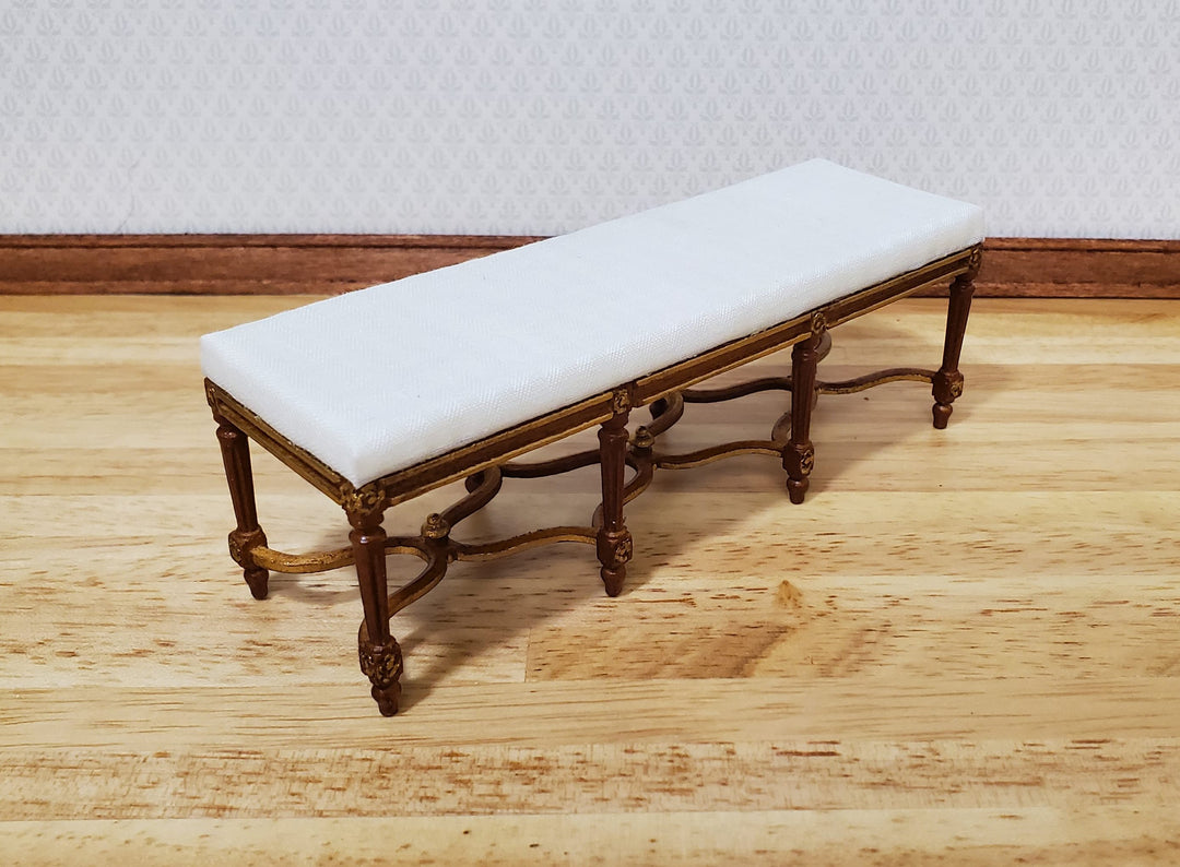 Dollhouse JBM Long Bench Walnut Finish White Padded Seat 1:12 Scale Furniture
