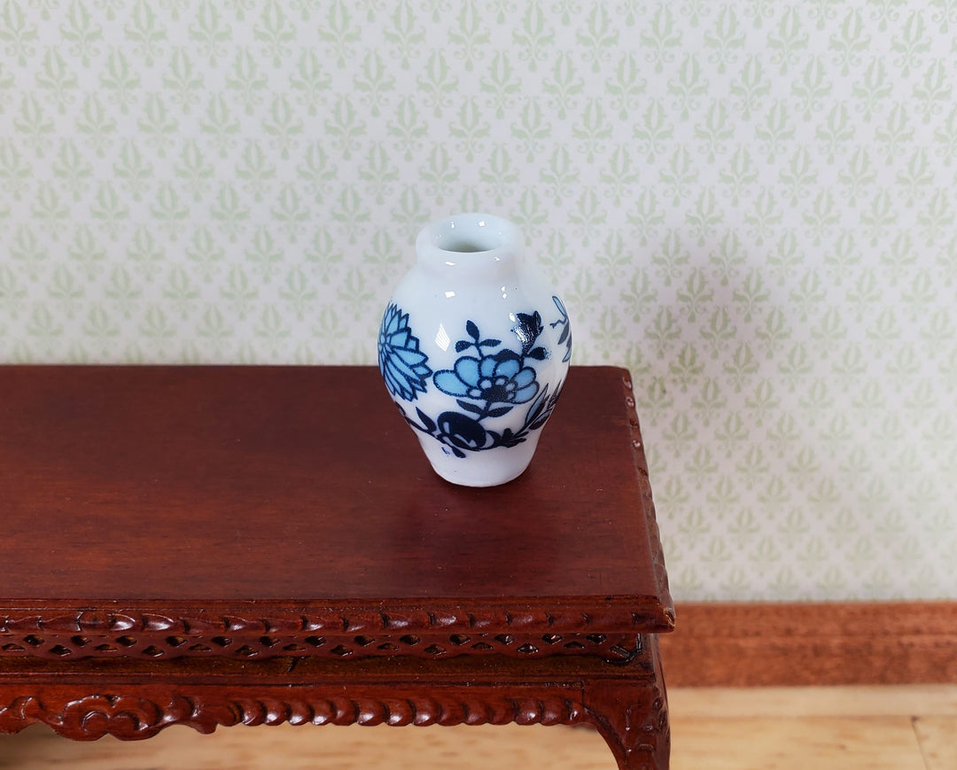 Dollhouse Large Ceramic Vase Blue & White Floral 1:12 Scale Miniature