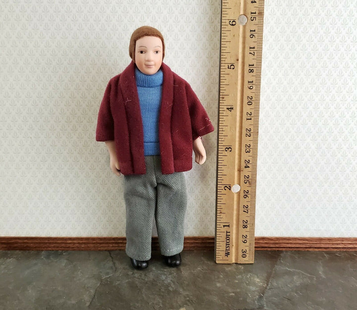 Dollhouse Man Modern Doll Porcelain Dad Father 1:12 Scale Maroon Jacket