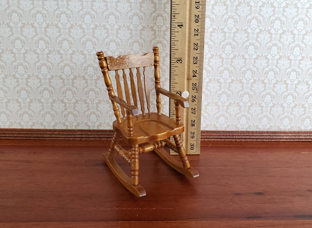 Dollhouse Rocking Chair Walnut Finish Wood 1:12 Scale Miniature Furniture