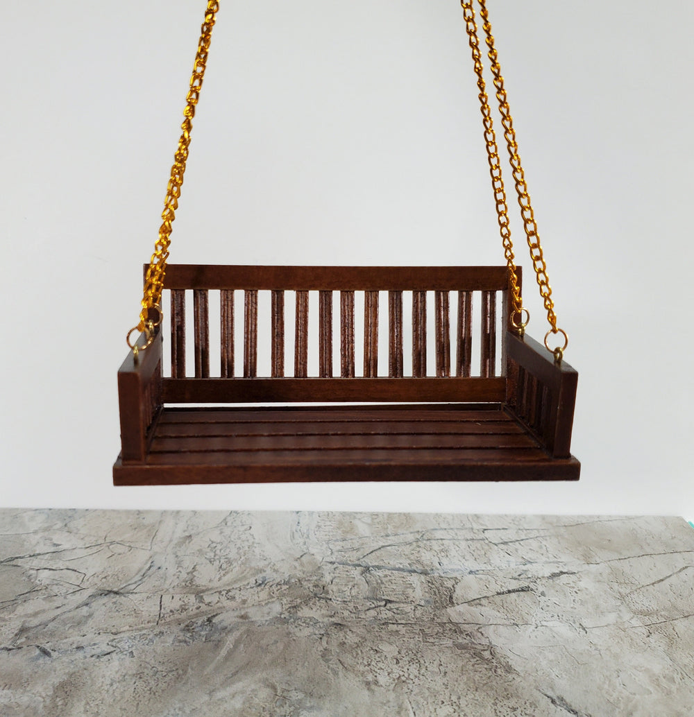 Dollhouse Porch Swing Bench Style Walnut Finish 1:12 Scale Miniature Furniture