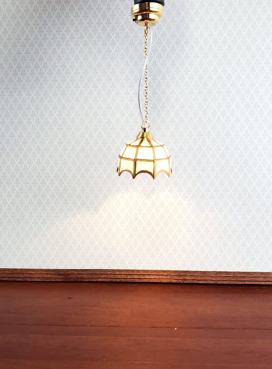 Dollhouse Miniature Battery Light Hanging Ceiling White Gold 1:12 Scale